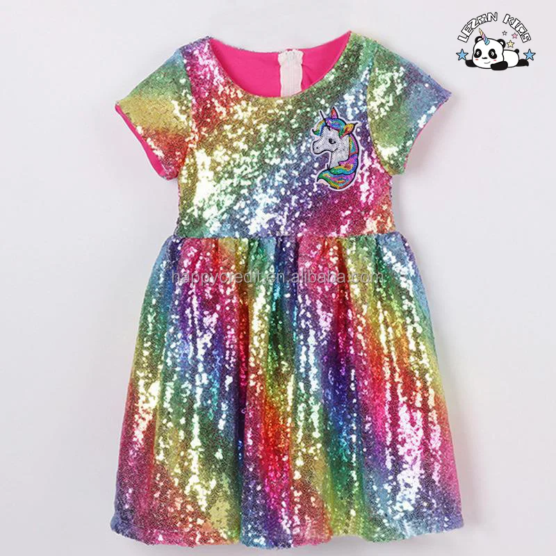 LEZONKIDS - OEM Customizable Fashion Customized Children Clothing Girls Sparkle Sequin Unicorn Dress for Kids Girls Sequin Dress